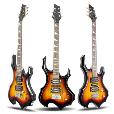 Flame Shaped Electric Guitar Starter Kit 6 Strings, w/Guitar Bag 20W AMP Sunset image 1