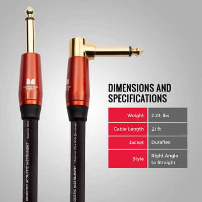 Monster Prolink Acoustic Instrument Cable. 21 ft Guitar Cable. Right Angle to Straight Monster Cable w/ Superior Delivery Speed. Rich & Clean Sound Monster Cord. Monster Instrument Cable image 7