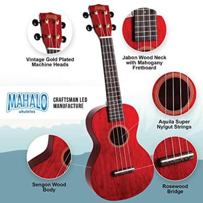 Mahalo, 4-String Ukulele, Transparent Wine Red, Concert (MH2TWR) image 2