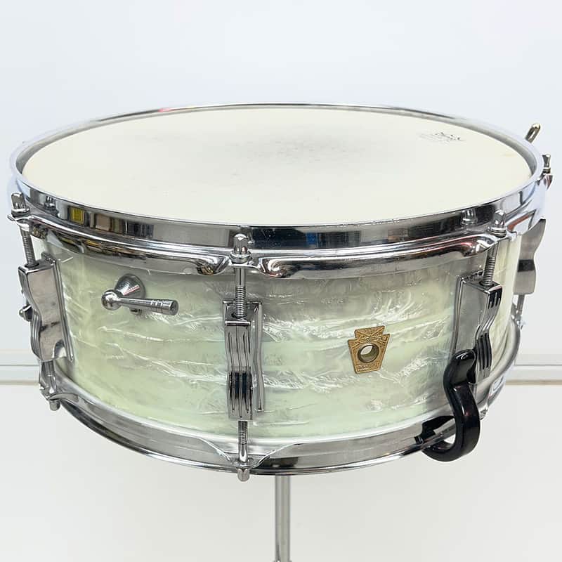 Vintage 1960s Ludwig Super Classic Snare Drum in White Marine Pearl image 1