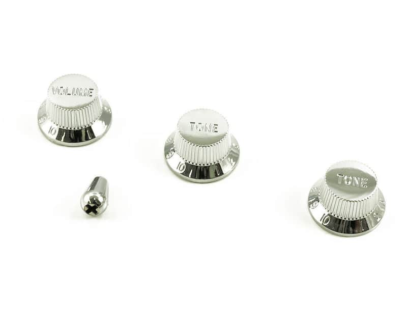 Chrome Knobs and tip set fits Fender Strat and Charvel guitars 1 vol 2 tone image 1