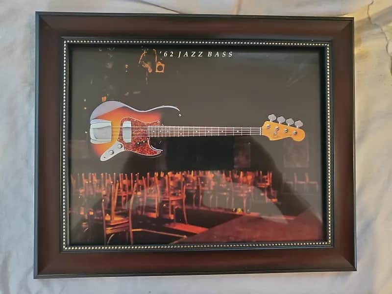 1982 Fender Guitars Color Promotional Ad Framed 62 Reissue Jazz Bass Original image 1