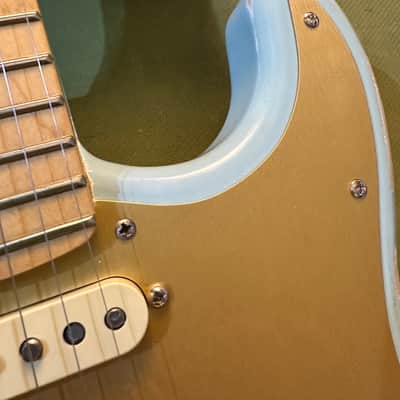 Partscaster Stratocaster 2023 - 'Daphne Blue Light Aged MJT Body Fender USA Neck and Fender Custom Shop Preloaded Pickguard image 9