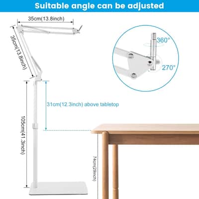 White Microphone-Floor-Stand USB and XLR Mic,Adjustable Mic Boom Arm Stand with 1/4'' Thread and 3/8" 5/8" Adapter, Mic Clip, Cable Ties image 2