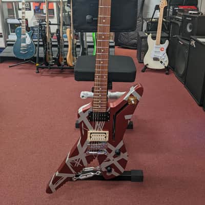 EVH Striped Series Shark 2020's Burgundy w/ Silver Stripes image 2