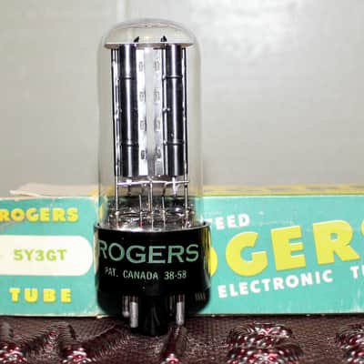 ROGERS 5Y3GT CANADA VT-197 BLACK PLATE D GETTER NOS+ NIB MINTY VINTAGE 1958 image 1