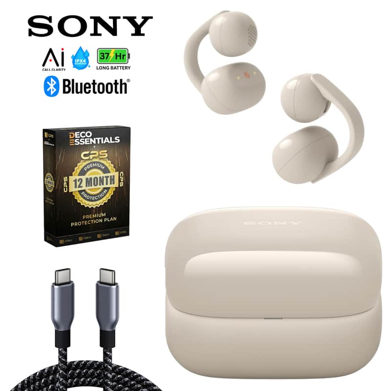 Sony LinkBuds Clip Open-Ear Truly Wireless Earbuds, Greige + 1 YR Warranty Bundle image 1