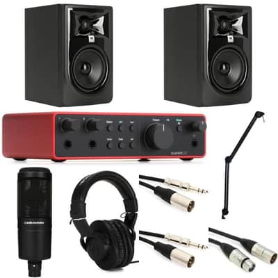 Focusrite Scarlett 2i2 4th Gen USB Audio Interface JBL LSR 305 and AT-2020 Studio Bundle image 2