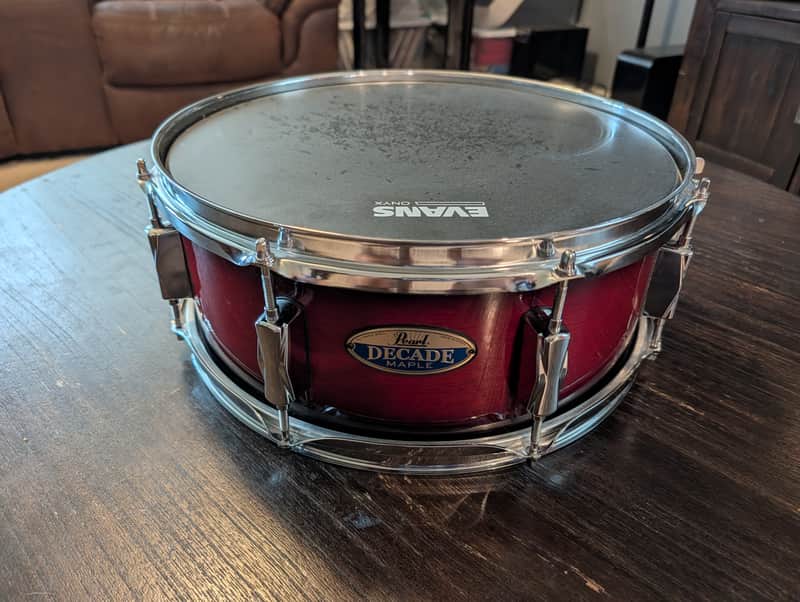 Pearl DMP1455S/C261 Decade Maple 14x5.5" Snare Drum 2016 - 2020 - Gloss Deep Red Burst image 1
