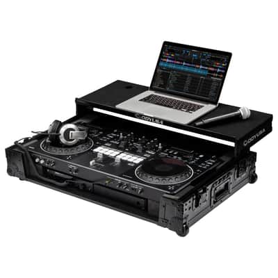 Odyssey FZGSDDJREV5CWBL - Black Label DDJ-REV5 1U Flight Case with Glide Style Laptop Platform and Corner Wheels image 1