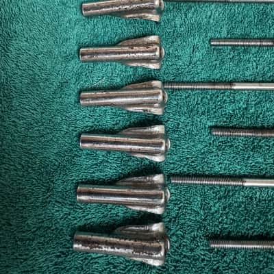 Leedy and Ludwig Lot of 8 “L” Bowtie Bass Drum Tension Rods 4.5” + Claws 50s - Nickel image 8