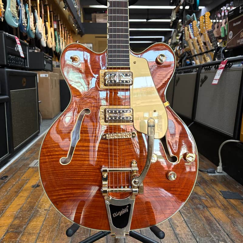 Gretsch Electromatic LTD Flame Okoume Broadkaster Semi-Hollow Electric Guitar with Bigsby Roundup Orange Stain image 1