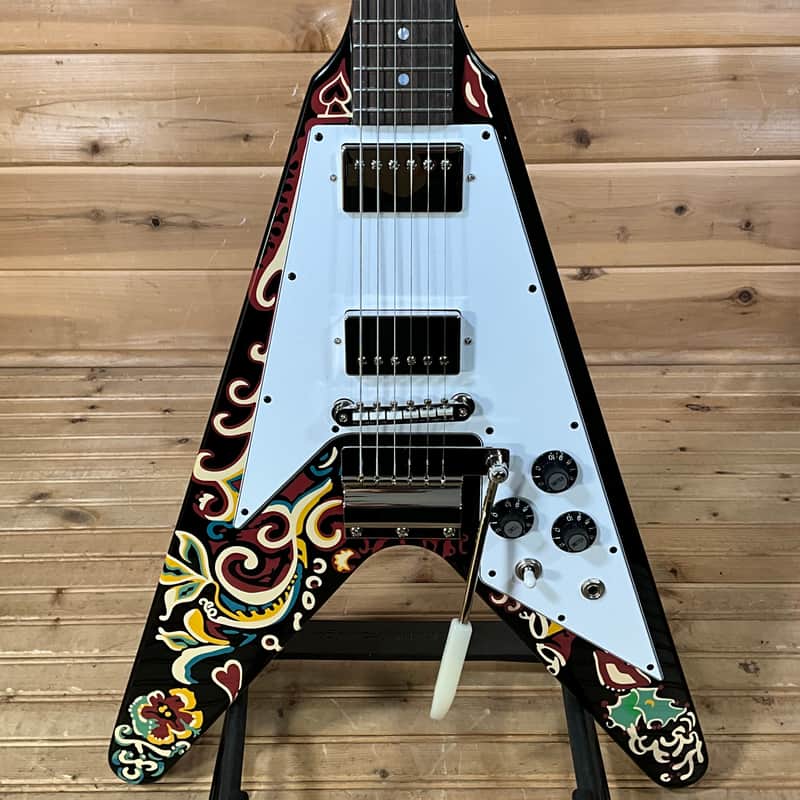 Epiphone Jimi Hendrix "Love Drops" Flying V Electric Guitar - Ebony image 1
