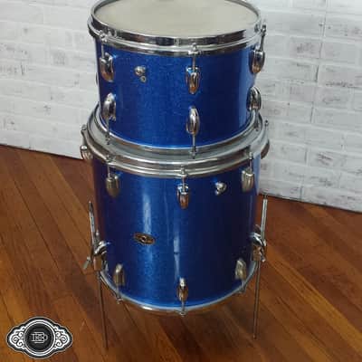 Slingerland early 1960s 3 ply bop toms 12" rack tom 14" floor tom Blue Sparkle image 2