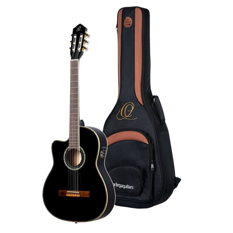 Ortega RCE145LBK Solid Spruce Top Mahogany Neck Cutaway Nylon 6-String Classical Acoustic-Electric Guitar w/Gig Bag For Left Hand Player image 1