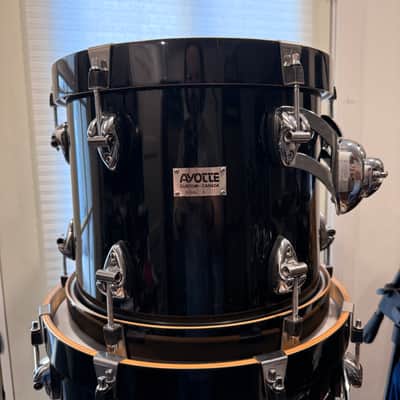 Ayotte Custom Piano black gloss wood hoop maple drum kit 22/12/14/16 image 7