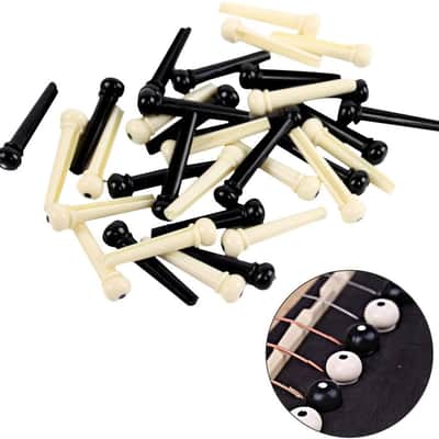 Acoustic Guitar Bridge Pins Set | Ivory and Black Bridge Pegs with Pin Puller Tool | Guitar Replacement Parts image 2