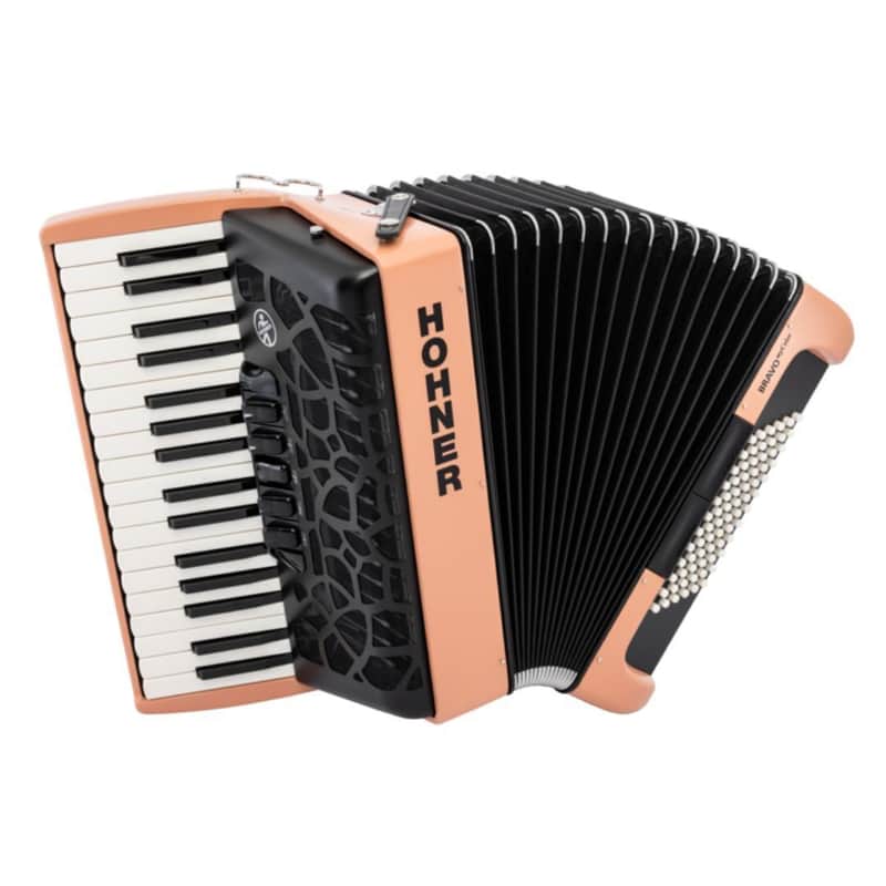 Hohner BRAVO MyColor III 72 Lightweight Chromatic Piano Key Accordion with Gig Bag and Adjustable Strap (Sunrise - Light Orange) image 1