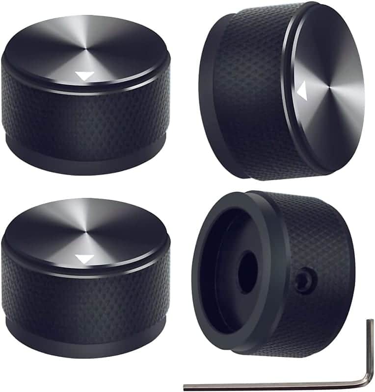 4pcs Black Guitar Knobs Aluminum Alloy Potentiometer Control knurled Knob Volume Audio Electric Guitar Bass Screw Type 25 x 15.5mm image 1
