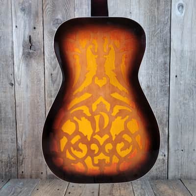 Dobro Model 66B Squareneck Resonator 1985 Sandblasted Birch With Case - Sunburst sandblasted French Scroll design image 3