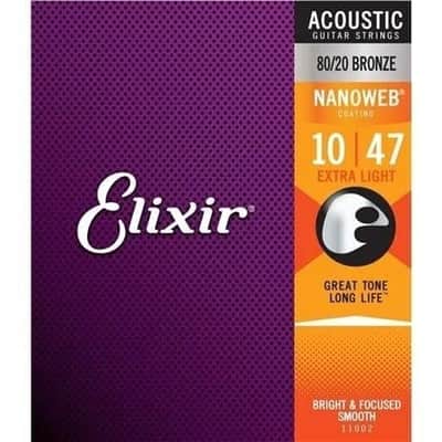 Elixir Nanoweb Acoustic Guitar Strings, 80/20 Bronze, Extra Light, 10-47 - 11002 image 2