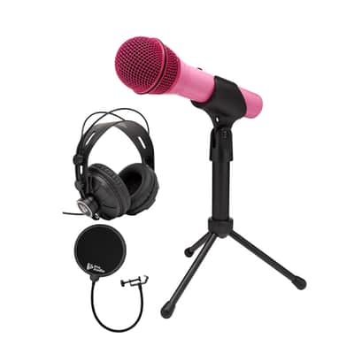 Samson Q2U USB and XLR Handheld Dynamic Microphone with Cardioid Polar Pattern (Pink) Bundle with TX-100 Studio Monitor Headphones (Black), and Pop Filter (3 Items) image 1