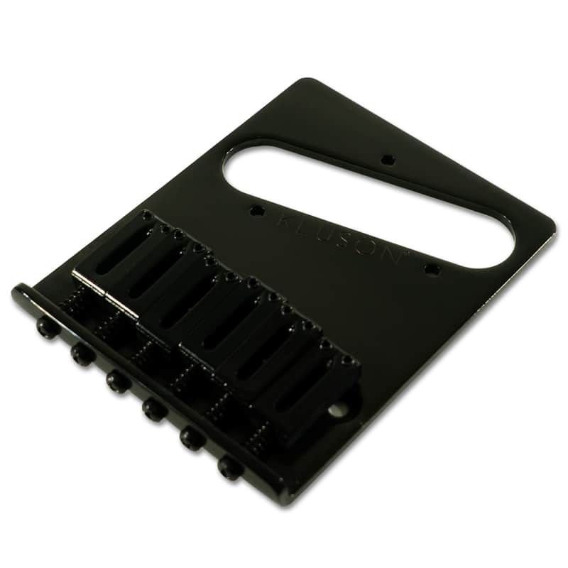 Kluson Contemporary Replacement Bridge For Left Hand Fender Telecaster With Brass Saddles Black image 1