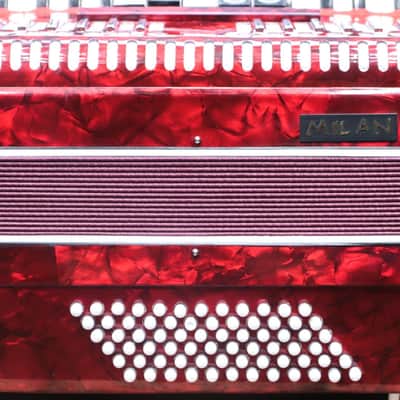 Milan Accordion 72-Bass 34-Key 5-Treble Switch Red Piano Accordion w/Case image 6