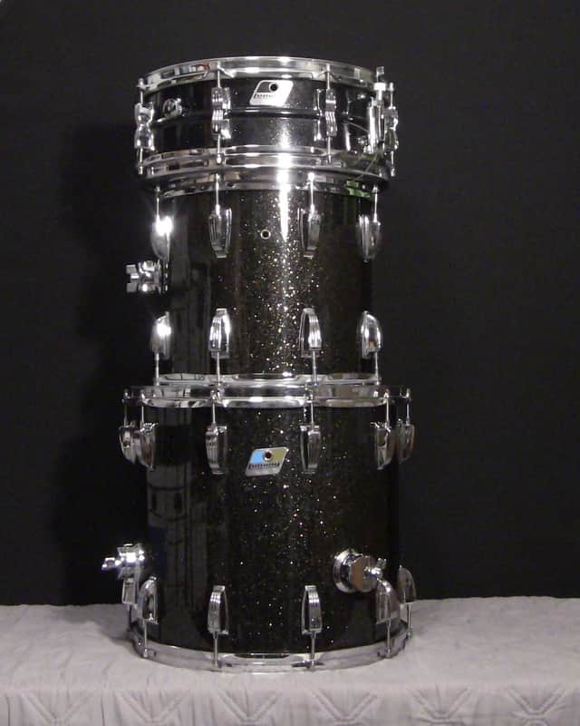 Ludwig 70's -90's Mixed lot of 3 drums in Black Galaxy Sparkle /True Black Glass Glitter image 1