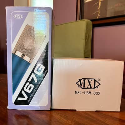 MXL V67G Large Capsule Condenser Mic 2010s Plus MXL USM 002 Universal Shock Mount for MXL mics - Green/Gold image 8