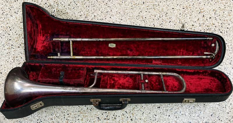 1930’s H.N. White New Porportion King Trombone Vintage, Crystal-Silver Finish, USA Made, Comes w/ Vintage Correct Case image 1