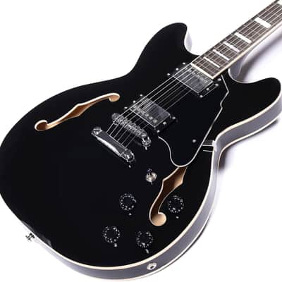 Semi-Hollow Body Electric Guitar with F-Hole,Maple neck,humbucker Pickups (Black) image 3