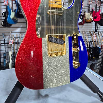 Fender Buck Owens Telecaster Electric Guitar - Red, Silver, and Blue Sparkle w/OHSC & PLEK*D #244 image 1