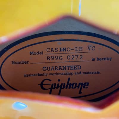 Epiphone Scarce Left Handed 1999 Casino Electric Guitar Antique Sunburst Finish Peerless Factory Korea w/ OHSC & Docs LEFTY! image 12