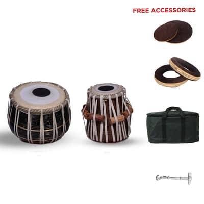 Handmade Brass Tabla Wood Dayan Set With Bag  Musical Instruments Set Black Polish Sheesham image 1