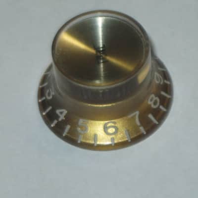 ONE very lite use genuine Gibson TONE (small print) knob from PRMK-030 set (only ONE TONE knob for sale / the other three knobs NOT included)  late 2000s or early 2010s - Knob is Gold with White Numbers & White Dashes (Gold Reflector w/ Small Black Print) image 18