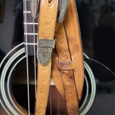 Vintage Leather USA "Old School" Style Full Grain Leather Cowboy Silver Buckle Fancy Short Childs Guitar Strap Metal Buckle Case Candy image 2