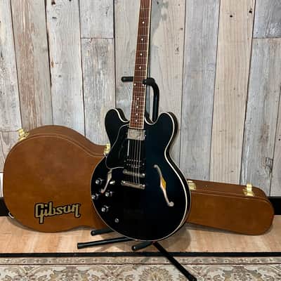 Sweet Lefty! 2021 Gibson ES-335 Dot Semi-Hollow Electric Guitar Custom Black Ebony w/ Racing Stripes + OHSC image 14