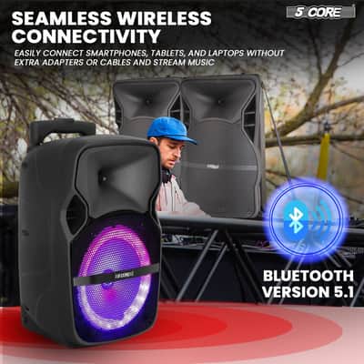 5 Core Party Speaker 2Pc Bluetooth 250W Active Rechargeable Outdoor PA DJ System w 2 Wireless Mic image 6