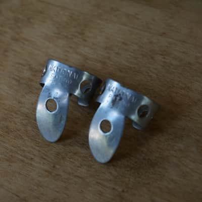 Vintage National Finger Picks Pair Oval 8 1940s/50s Banjo Dobro Lap Steel Pat. No. 1787136 Rare image 2