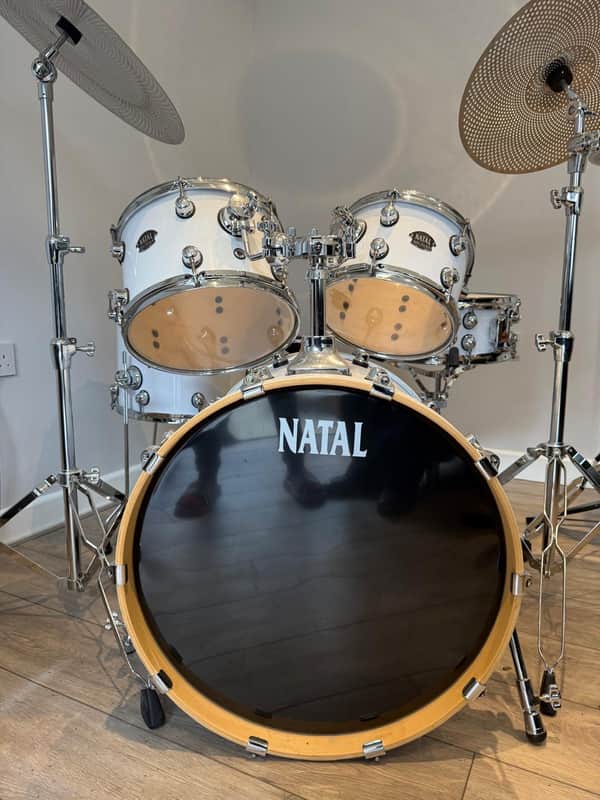 Natal Arcadia 5-Piece Drum Kit + 2× 20” UFO Low Volume Cymbals – White image 1