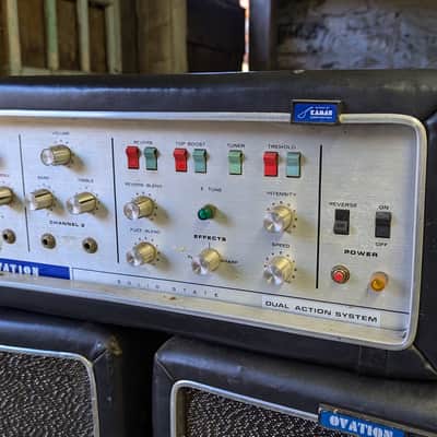 Vintage 1970s Ovation Dual Action System Solid State preamp + speaker columns image 2