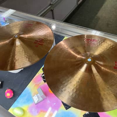 Paiste 14" 2002 Heavy Hi-Hat Cymbals (Pair) - Traditional - TOP HI HAT HAS SMALL CRACKS image 1