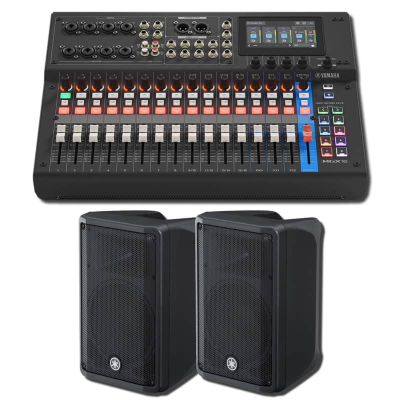 Yamaha MGX16 B 22-Channel Digital Mixing Console Live Sound Bundle with 2x DBR10 700W Powered Loudspeakers image 1