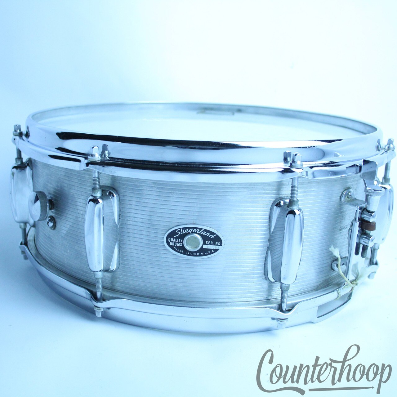 Slingerland 14x5"Ribbed Aluminum Snare Drum 8-Lug Niles,IL USA Vintage70s No.140 — main photograph