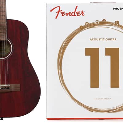 Fender FA-15 3/4 Scale Steel Acoustic Guitar - Red  Bundle with Fender 60CL Phosphor Bronze Acoustic Guitar Strings - .011-.052 Custom Light image 1
