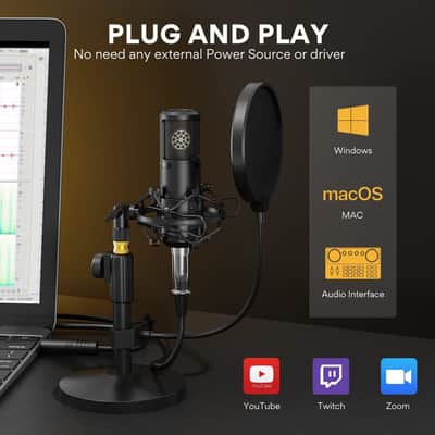 Condenser Microphone with 25mm Large Diaphragm, Professional Cardioid Studio Condenser Recording Mic with 3.5mm XLR for podcasting, Streaming, Singing, Vocal, Home-Studio image 2