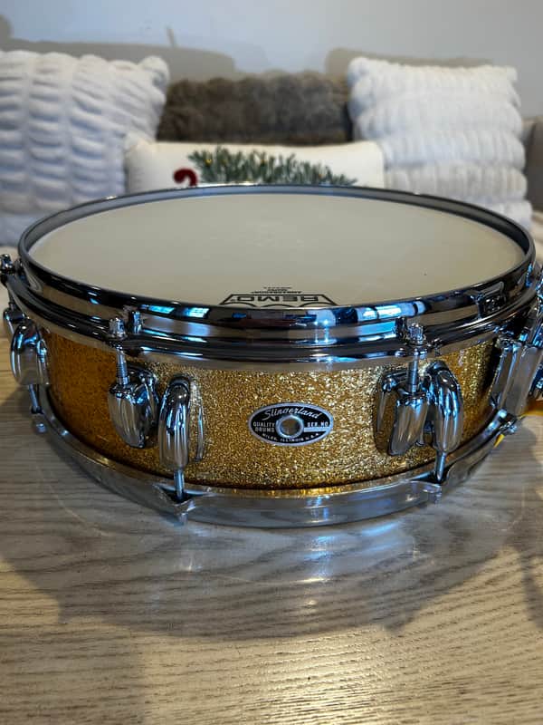 Slingerland 1970 4x14 buddy rich 3 ply 8 lug snare drum gold sparkle image 1