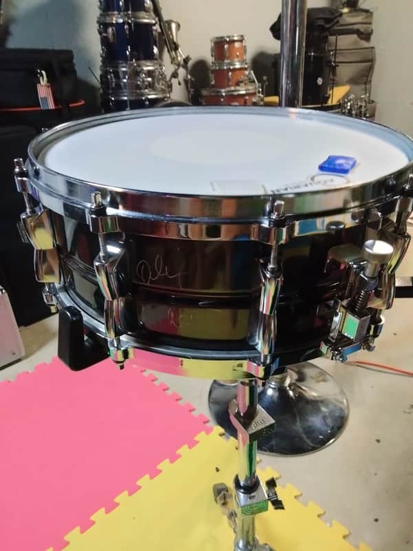 Yamaha SD465AMK Manu Katche Signature Snare Drum with SKB case - Black Nickel image 1