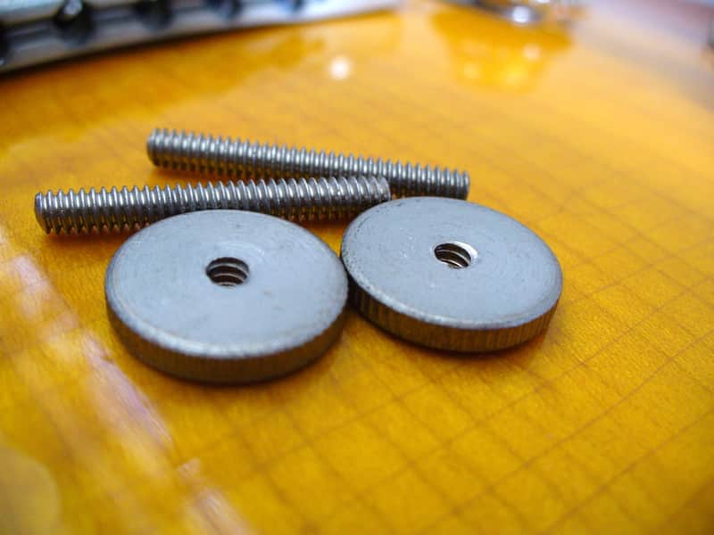 Gibson AGED soft brass 50 thumbwheels + posts for vintage ABR-1 bridge Les Paul Royal Mount 2026 - Nickel image 1